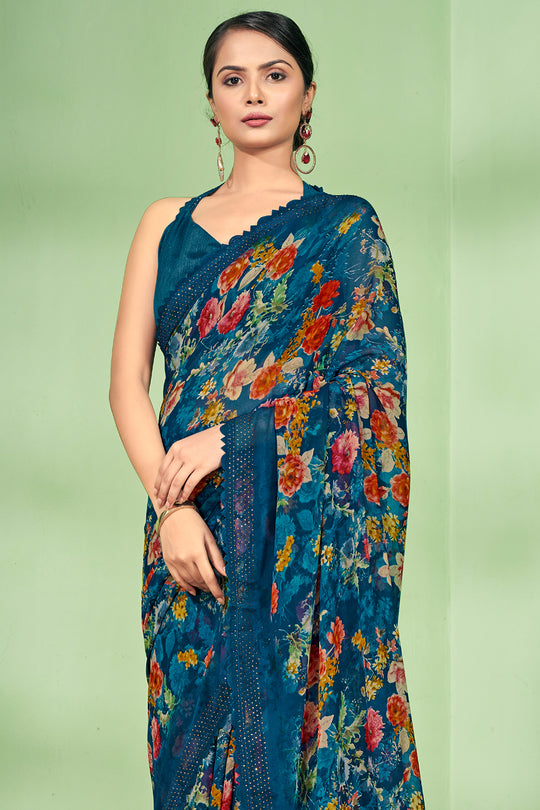 Ocean Blue Georgette Saree