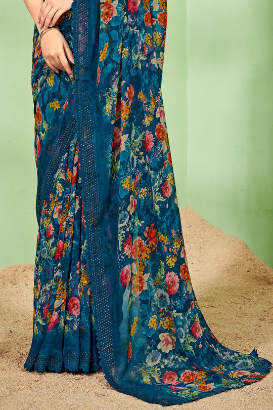 Ocean Blue Georgette Saree