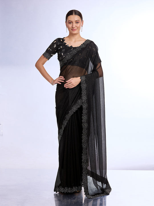 Black Georgette Saree With Blouse Piece