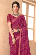 Magenta Pink Chiffon Saree