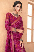 Magenta Pink Chiffon Saree