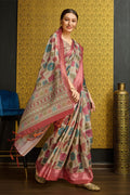 Beige Silk  Ethnic Motifs Printed Sequinned Saree