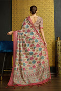 Beige Silk  Ethnic Motifs Printed Sequinned Saree