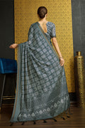 Grey Silk  Ethnic Motifs Printed Zari Saree