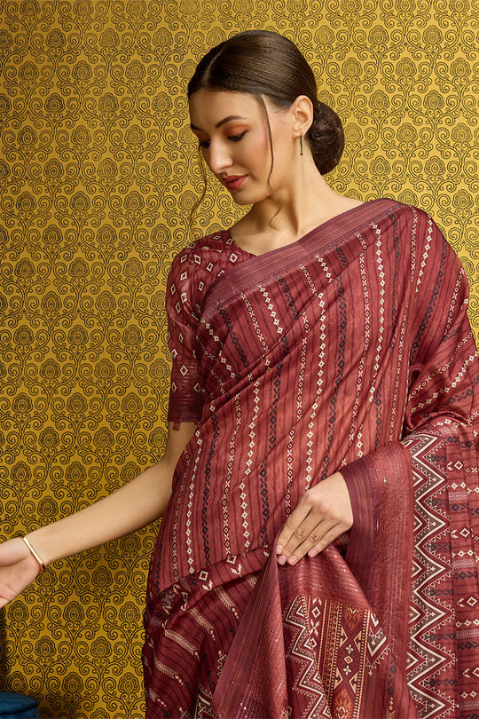 Maroon Silk  Striped Woven Design Saree