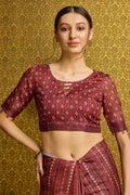 Maroon Silk  Striped Woven Design Saree