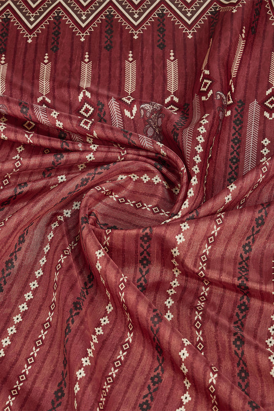 Maroon Silk  Striped Woven Design Saree