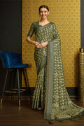 Green Silk Geometric Printed Sequinned Saree