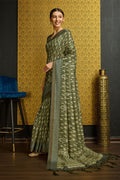 Green Silk Geometric Printed Sequinned Saree