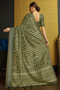 Green Silk Geometric Printed Sequinned Saree