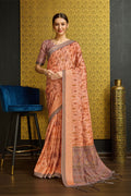 Orange Silk  Geometric Printed Saree