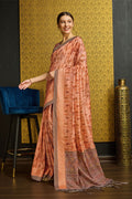 Orange Silk  Geometric Printed Saree