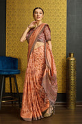 Orange Silk  Geometric Printed Saree