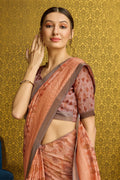 Orange Silk  Geometric Printed Saree