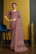 Purple Silk  Geometric Printed Saree