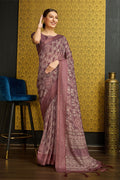 Purple Silk  Geometric Printed Saree