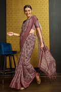 Purple Silk  Geometric Printed Saree