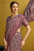 Purple Silk  Geometric Printed Saree