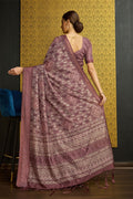 Purple Silk  Geometric Printed Saree