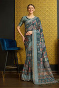 Green Silk  Geometric Printed Zari Saree