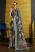 Green Silk  Geometric Printed Zari Saree