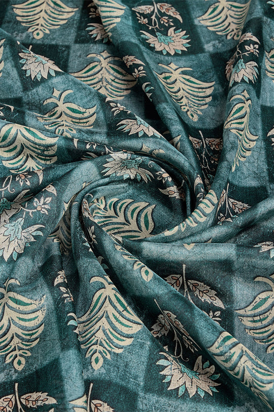 Teal Silk  Ethnic Motifs Printed Saree