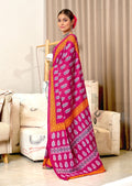 Pink Pure Mulmul Cotton Hand Block Print Sarees Saree With Blouse Piece