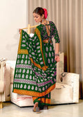 Green Pure Mulmul Cotton Hand Block Print Sarees Saree With Blouse Piece