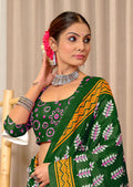 Green Pure Mulmul Cotton Hand Block Print Sarees Saree With Blouse Piece