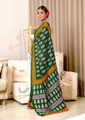 Green Pure Mulmul Cotton Hand Block Print Sarees Saree With Blouse Piece