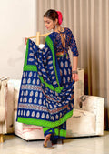 Blue Pure Mulmul Cotton Hand Block Print Sarees Saree With Blouse Piece