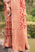 Womens Banarasi Silk Red Saree With Blouse Piece
