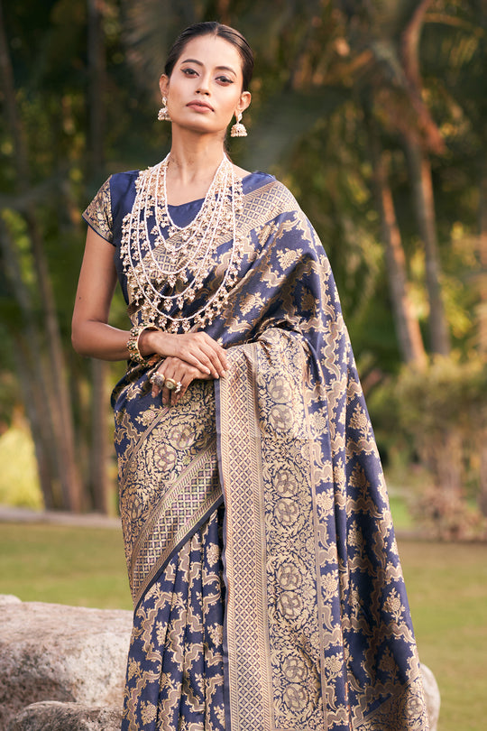 Navy Blue Banarasi Saree