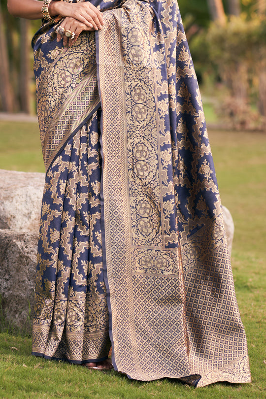 Navy Blue Banarasi Saree