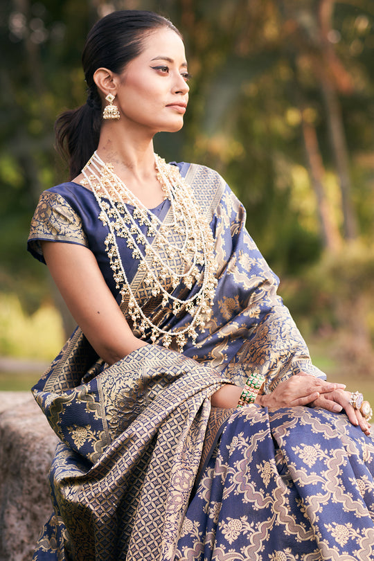 Navy Blue Banarasi Saree