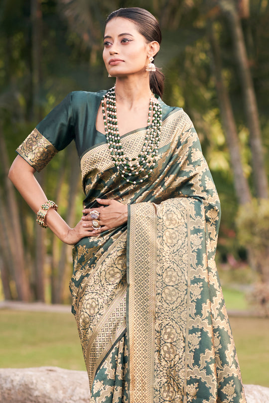 Bottle Green Banarasi Saree