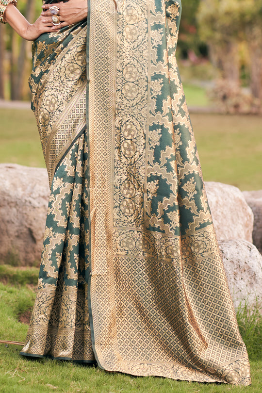 Bottle Green Banarasi Saree