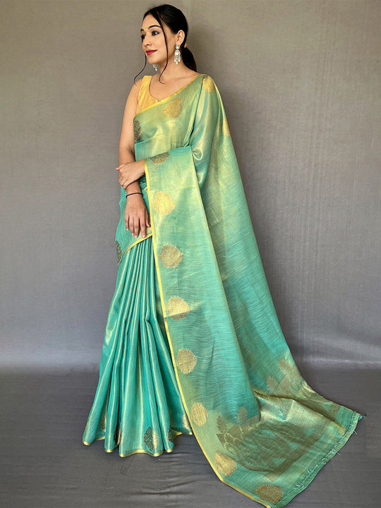 Sky Blue Silk Festive Wear Saree With Blouse Piece