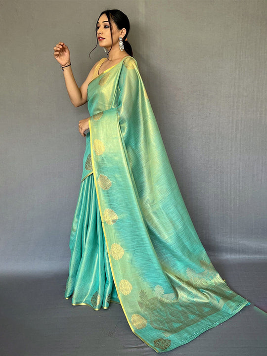 Sky Blue Silk Festive Wear Saree With Blouse Piece