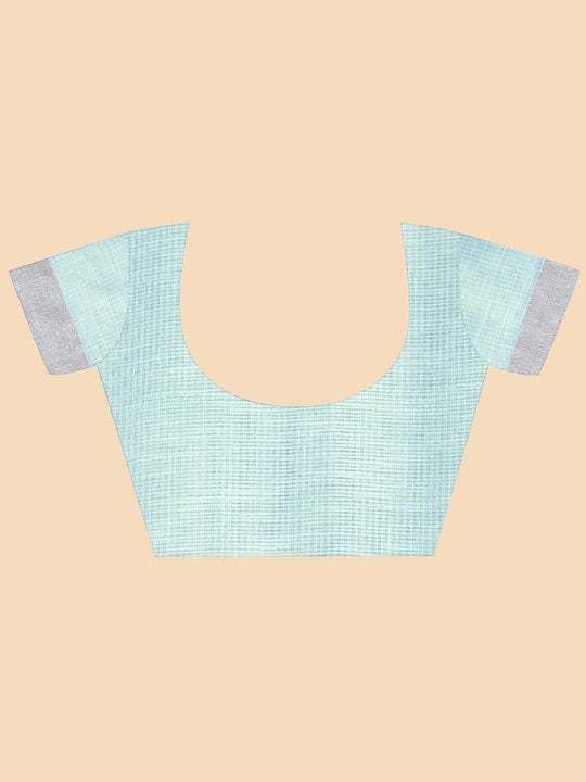 Blue Pure Linen Blend Saree With Blouse Piece