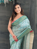 Green Banarasi Silk Blend Saree With Blouse Piece