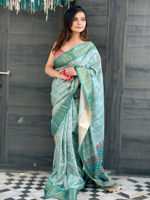 Green Banarasi Silk Blend Saree With Blouse Piece