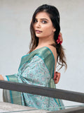 Green Banarasi Silk Blend Saree With Blouse Piece