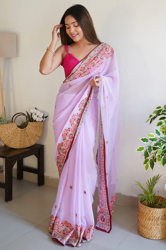 Lavender Georgette Saree With Blouse Piece