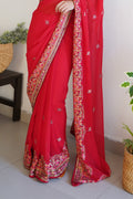 Red Georgette Saree With Blouse Piece