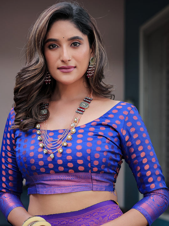 Brown Banarasi Silk Zari Woven Traditional Saree with Blouse