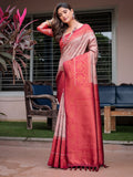 Cream Banarasi Silk Zari Woven Traditional Saree with Blouse