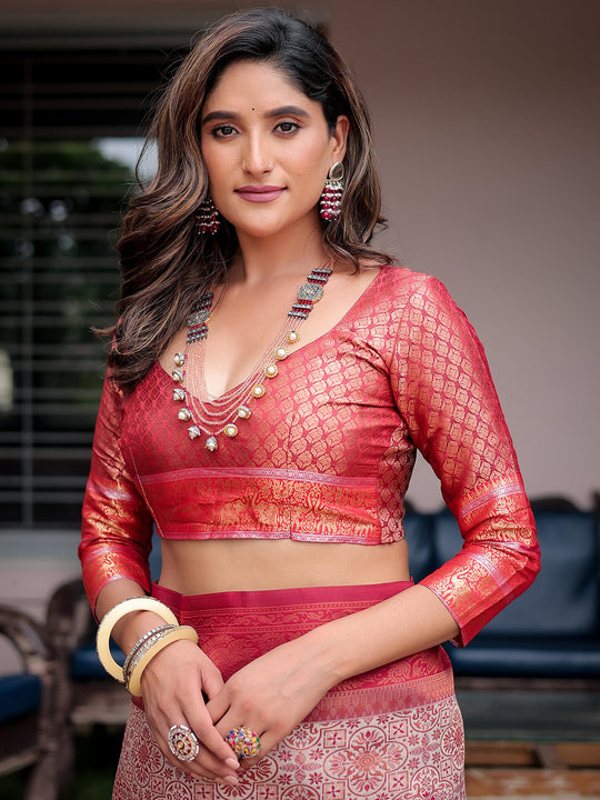 Cream Banarasi Silk Zari Woven Traditional Saree with Blouse