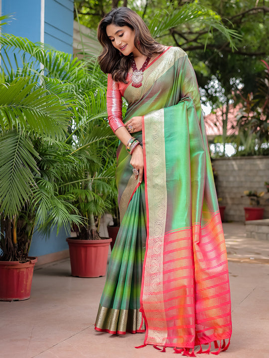 Green Banarasi Silk Zari Woven Traditional Saree with Blouse
