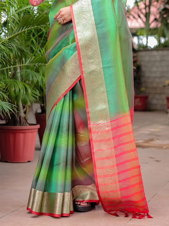 Green Banarasi Silk Zari Woven Traditional Saree with Blouse